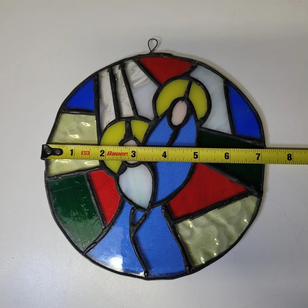 Round Stained Glass‎ Nativity Scene Wall Hanging Decor Sun Catcher Religious Art